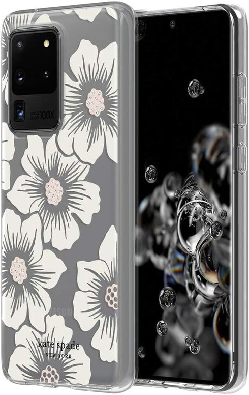 Kate Spade New York Protective Hardshell Case (1-PC Comold) for Samsung Large - Hollyhock Floral Clear/Cream with Stones
