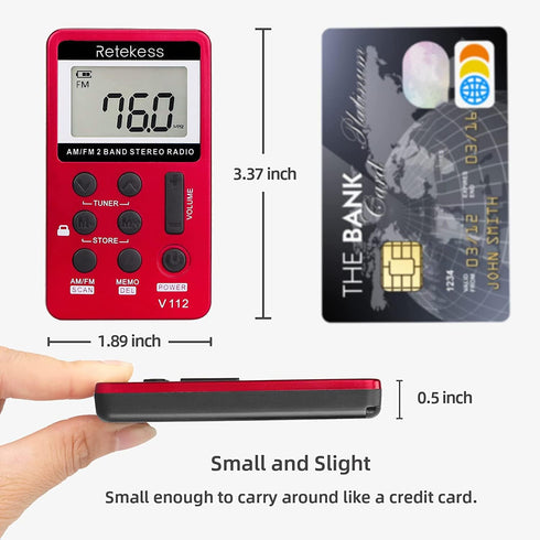 Retekess V112 AM FM Portable Pocket Radio, Digital Tuning Stereo, Rechargeable Battery, with Headphones, for Walking