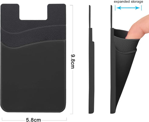 SS Phone Wallet Stick On - 2 Pocket Sleeve Adhesive Card Holder for iPhone, Samsung, Most Smartphones - 6 Pack