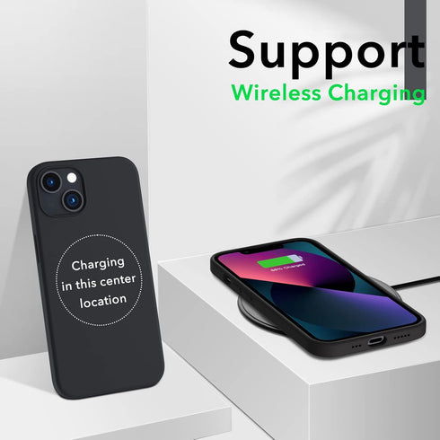 ORNARTO iPhone 13 Case 6.1" - Slim Liquid Silicone, 3 Layers, Full Coverage Soft Gel Rubber - Midnight Color
