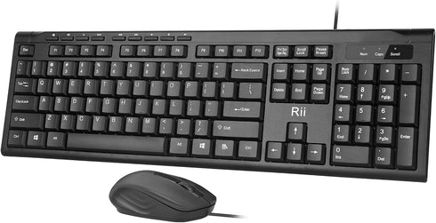 Rii RK907 10/8 7 Wired Keyboard and Mouse Combo, USB Ultra-Slim Compact USB Wired Keyboard and Mouse Combo for Mac