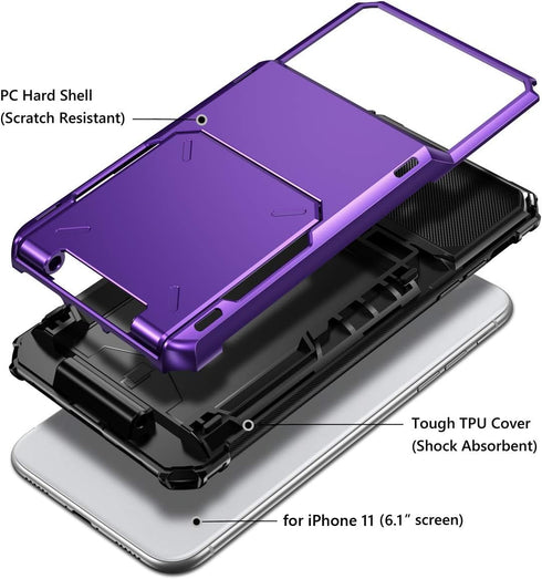 Vofolen Wallet Case for iPhone 11, 4-Card Holder ID Slot, Anti-Scratch Dual Layer Hybrid TPU Bumper, Purple