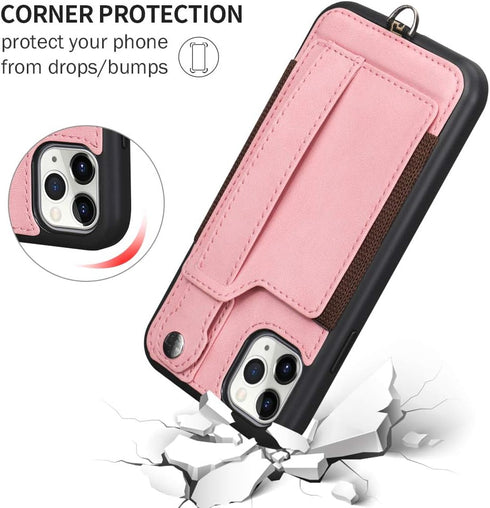 TOOVREN Phone Cover for iPhone 11 Pro Max, Wallet Case with Card Holder, PU Leather Kickstand, Pink