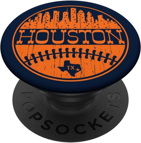Vintage Houston City Skyline Retro TX Fan Baseball PopSockets Standard PopGrip