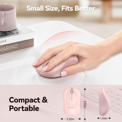 TECKNET Wireless Mouse for Laptop, 2.4G Silent Mouse, Small Portable Computer Mouse, 5 DPI Levels, Pink