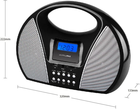 HANNLOMAX HX-510R Portable AM/FM Radio with Bluetooth, USB/SD Port for MP3 Playback, Aux-in, Black