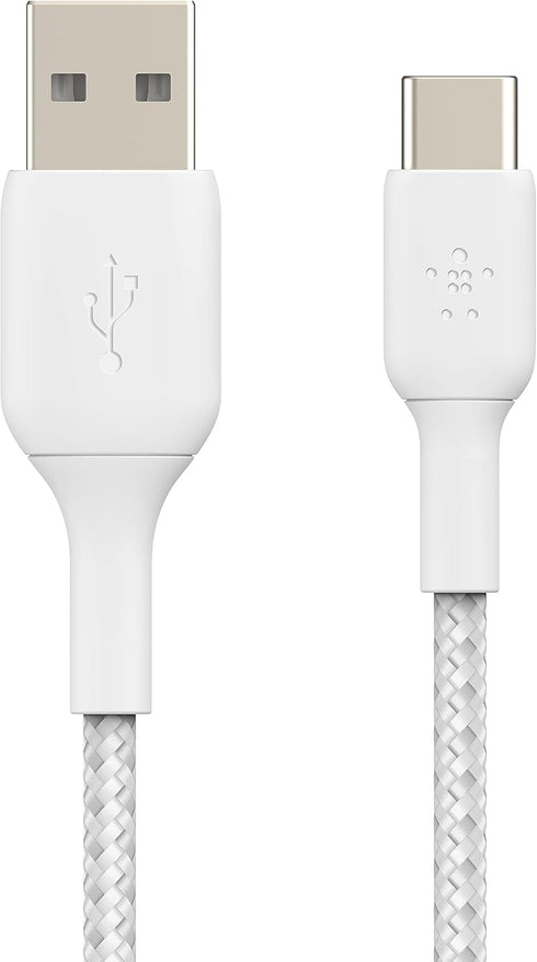 Belkin Braided USB-C to USB-A Cable (3.3ft) - For iPhone 15, Samsung Galaxy, Pixel, iPad Pro, Nintendo Switch & More - White by Belkin