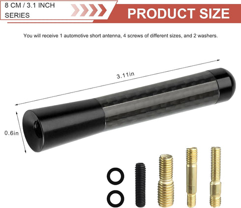 Rdxcv 3.11" Car Short Antenna, Aluminum Alloy Radio Stereo Antennas with Screws & Rubber Gaskets, Universal Stubby