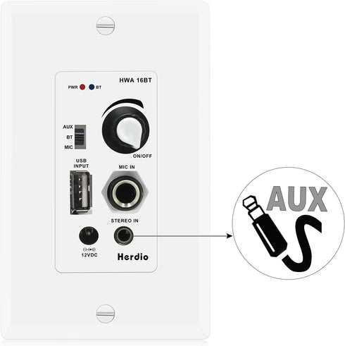 Herdio in Wall Audio Control Amplifier Receiver 2 Channel Wall Plate with USB, 100Watt Max for Sound Systems