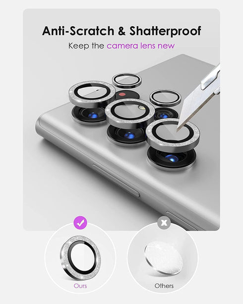 for S23 Ultra Camera Lens Protector, Aluminium Alloy Ring 9H Tempered Glass Anti Scratch Cover for Samsung Galaxy