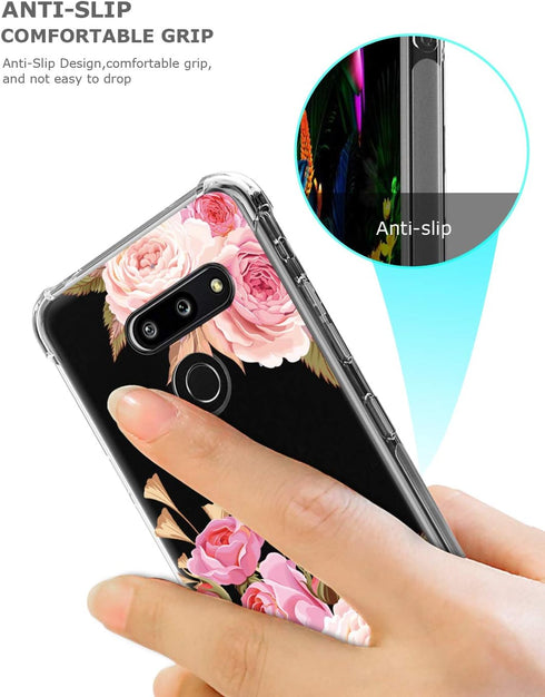 Floral Clear Pretty Phone Case for LG G8 ThinQ (2019 Release), Flower Design Transparent Slim Soft Drop Proof Cover
