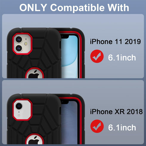 Grifobes Case for iPhone 11/ iPhone XR 6.1 inch for Kids Boys Children (Black+Red)