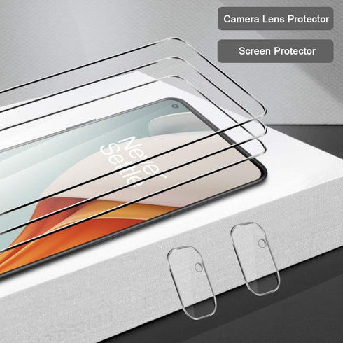 Orzero Compatible for OnePlus Nord N100, 3 Pack Tempered Glass Screen Protector + 2 Pack Flexible Camera Lens