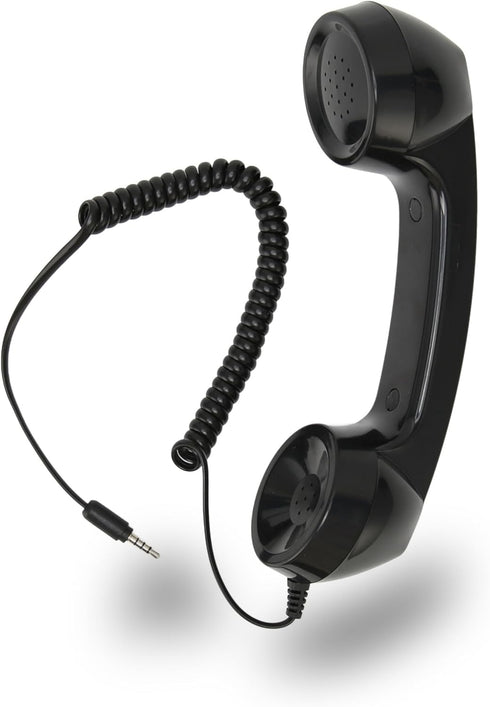 Jiawu Vintage Retro Telephone Handset, Cell Phone Receiver MIC Microphone Speaker for Cellphone, 3.5 mm Socket (Black)