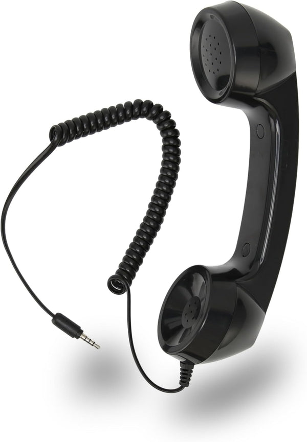 Jiawu Vintage Retro Telephone Handset, Cell Phone Receiver MIC Microphone Speaker for Cellphone, 3.5 mm Socket (Black)