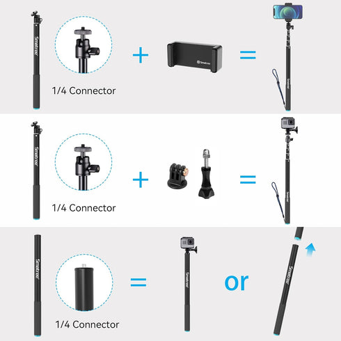 Newest 86.6 Inch Selfie Stick for G*Pro 13/12/11/10/9/8/7/6/5, DJI Osmo Action, Insta 360 Camera Telescopic Monopod