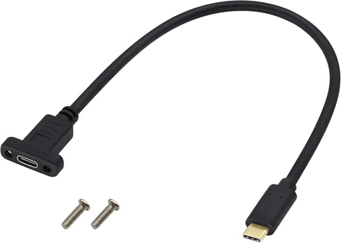 USB Type C 3.1 Panel Mount Adapter Cable - USB-C 3.1 Gen2 10Gbps Male to USB C Female Panel Mount Screw Cable, Supports