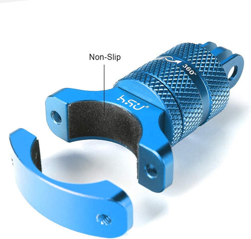 HSU Aluminum Bike Handlebar Mount for Gopro Hero 12/11/10/9/8/7/6/5/4 Session, 360 Degrees Rotary Rack Mount (Blue)