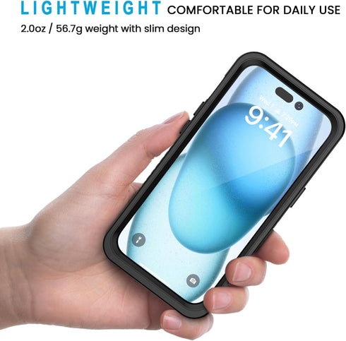 Lanhiem IP68 Waterproof Case for iPhone 15, Dustproof, Shockproof, Built-in Screen Protector, 6.1 inch, Black/Clear
