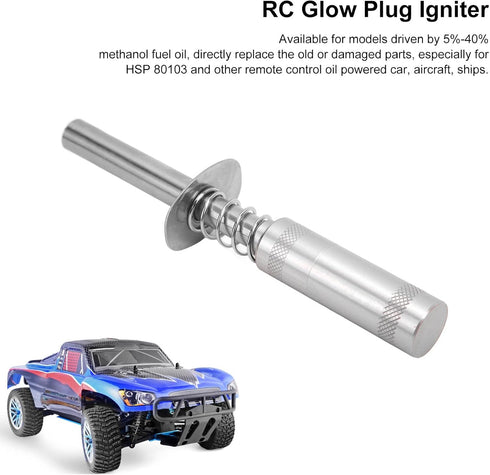 1/8 1/10 Aluminum RC Engine Glow Plug Starter Kit with Hot Spark Plug Compatible with Scale Model Cars Trucks Boats