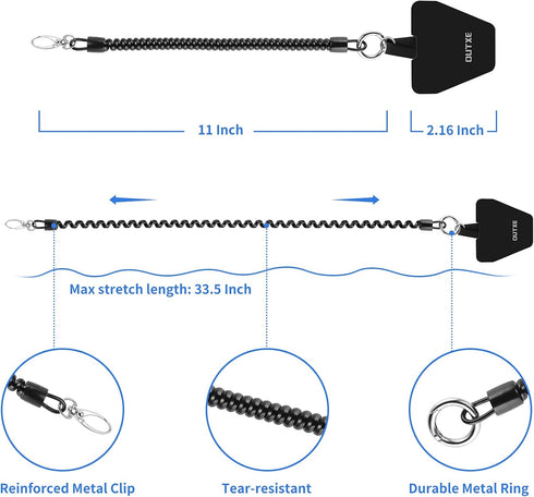 OUTXE Phone Lanyard Tether with 4 Patch: 2× Phone Tether, 4× Adhesive Phone Patch, Compatible with Smartphone - Black.