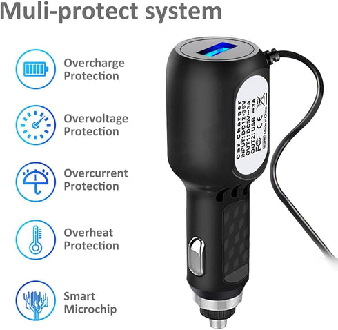 Dash Cam Charger Cable, 11.5FT Mini USB for 12V-24V Cars & Trucks, 3-in-1 Charging for Dash Cam, GPS Navigator, Mobile