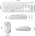 FOPETT Wireless Keyboard and Mouse Combo, 2.4G Full-Sized White Keyboard with Round Keycaps for Laptop/PC