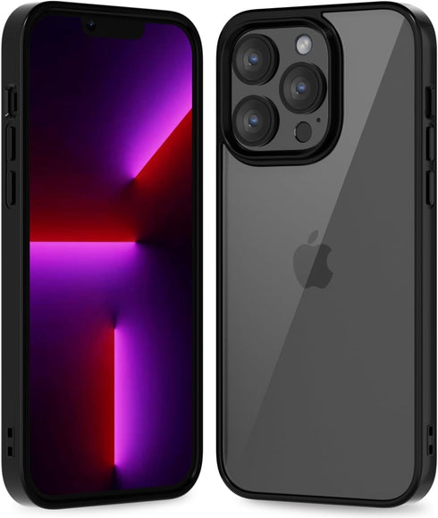 oakxco Thin Slim Clear Case for iPhone 13 Pro - Transparent Hybrid Hard Shell & Soft Silicone Rubber Bumper, Black