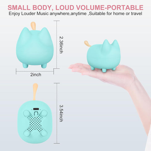 Cute Small Bluetooth Speaker, Cat Mini Wireless Speakers with Loud Stereo Sound, 40H Playtime, Green