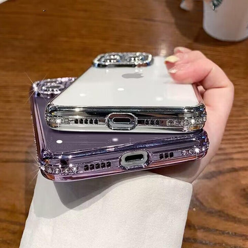 Luxury Pink Clear Glitter Case for iPhone 15 Plus 6.7", Bling Diamond Rhinestone, Soft TPU Bumper, Camera Protector.