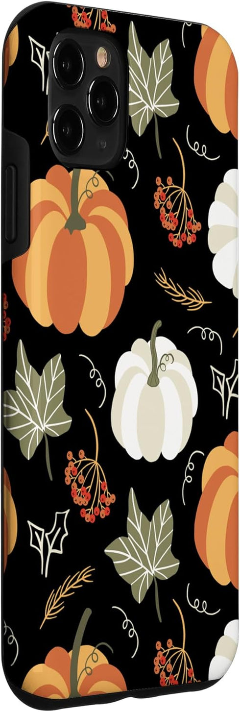 iPhone 11 Pro Max Case with Autumn Falling Leaves and Pumpkin Spice Harvest Design