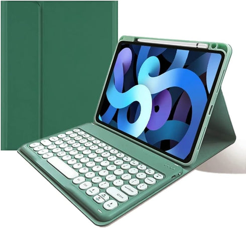 Keyboard Case for iPad Pro 13 inch M4 with Mouse, Cute Round Keys, Detachable Bluetooth, Slim Smart Cover, Dark Green