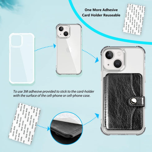 ?? Phone Wallet Stick On - Credit Card Holder for Cell Phone, Stick on for Back of Phone or Phone Case (Black)