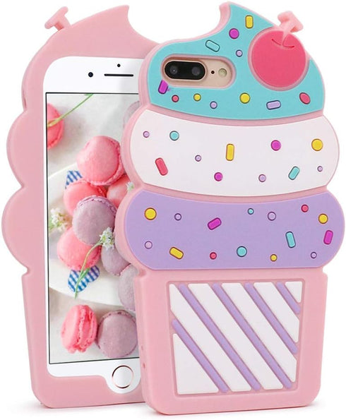 Cute Ice Cream iPhone 7 Plus Case, 3D Cartoon Soft Silicone Cover for iPhone 6/6s Plus, Girls Kids Women