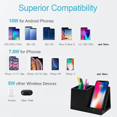 COSOOS Fast Wireless Charger with Desk Organizer, Desk Phone Charger Compatible with iPhone 15/15 Pro/15 Pro