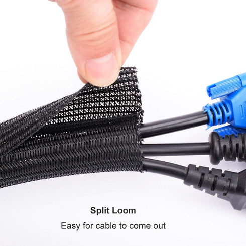ZhiYo 20ft - 1/2 inch Cable Sleeve, Cord Wrap Wire Protector Tubing for Pets, PC Cable Management Sleeve - Black