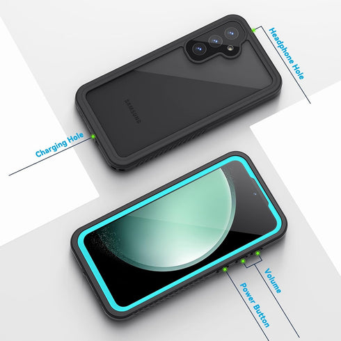 Lanhiem IP68 Waterproof Case for Samsung Galaxy S23 FE, Dustproof, Built-in Screen Protector, Heavy Duty, Blue/Clear