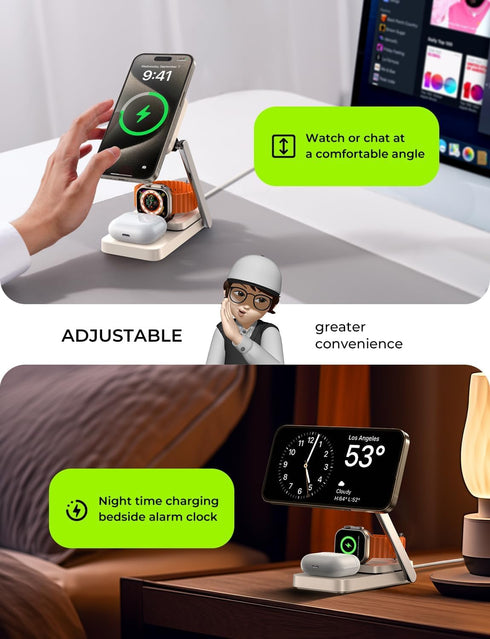 LISEN iPhone Charging Station for Magsafe Charger Stand, 3 in 1 Charging Station for Apple 15W, Fits iPhone 16/15/14
