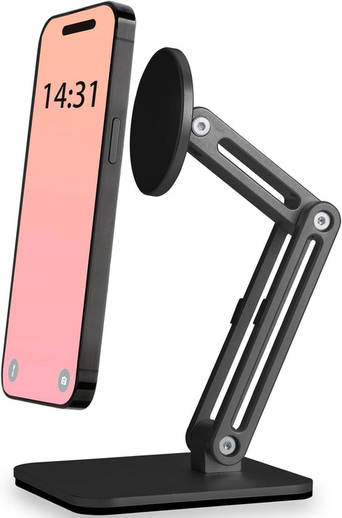 YUEFIELI Magnetic Phone Stand for Desk, Heightened & Adjustable & Foldable Metal Magnetic