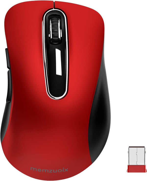 memzuoix 2.4G Wireless Mouse, 1200 DPI Optical Cordless Mouse with USB Receiver, Portable for Laptop, PC, MacBook, Red