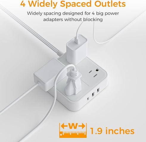 TESSAN 10 ft Extension Cord, Surge Protector Power Strip with 3 USB, Flat Plug, 4 AC Outlets