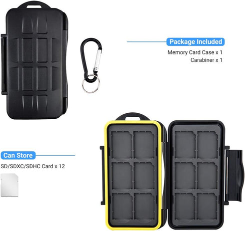 12 Slots SD Card Case Holder, Waterproof Anti-Shock SD/SDHC/SDXC Card Storage with Carabiner