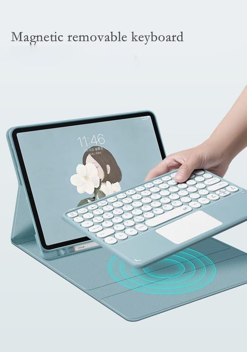 iPad Pro 13 inch 2024 Keyboard Case with Mouse, Detachable Bluetooth Touch Keyboard, Built-in Trackpad, Mist Blue