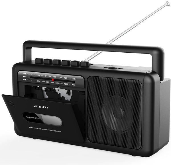 WIITHINK WTB-777 Portable Cassette Player Boombox, AM/FM Radio Stereo with Bluetooth, USB, Recorder,