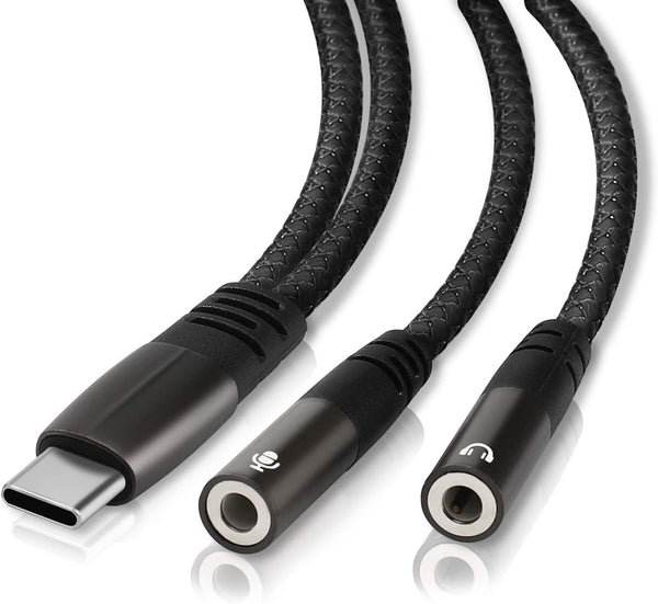 USB C Microphone Adapter, USB C to 3.5mm Combo Hi Fi Audio & Mic Jack Splitter, Compatible with iPhone 15 Pro Max/15