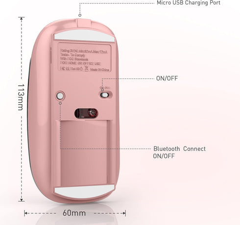 Bluetooth Mouse for iPad pro iPad Air Mac MacBook Pro MacBook Air MacBook Wireless Mouse Laptop Chromebook Win8/10/11 HP DELL PC (Pink)