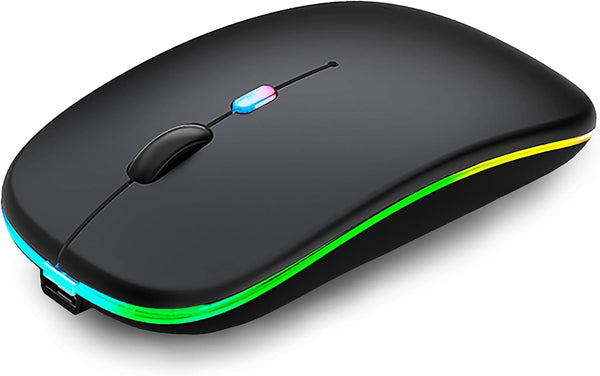 Wireless Bluetooth Mouse, LED Rechargeable Silent Slim Laptop Mouse, Dual Mode (BT5.2/3.0 & USB Receiver), Portable,