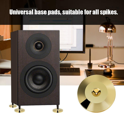 Speaker Base Pad, 8 Pcs Universal Copper Speaker Spikes Pads Speaker Shock Base Pad Isolation Stand Feet Cone Base Mats Floor Disc(Gold)