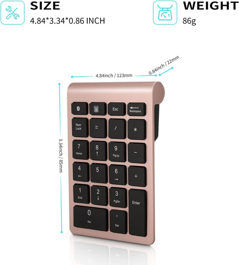 Gugxiom Bluetooth Number Pad, Bluetooth 5.0 Number Pad with Shortcut Keys, 22 Keys for Laptop Desktop, PC, Notebook