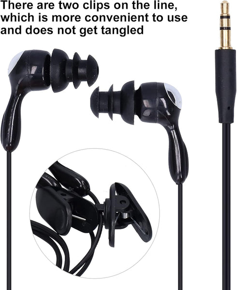 PUSOKEI Short Cord Waterproof Headphone, IP68 Waterproof Earplugs Suitable for Swimming, Surfing, Running (Black)